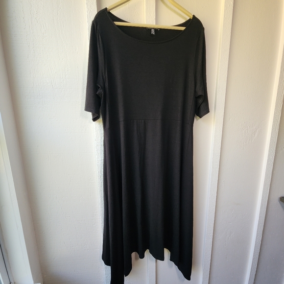 Eileen Fisher Black Short-sleeve Handkerchief-hem Dress Size Large - Picture 1 of 15